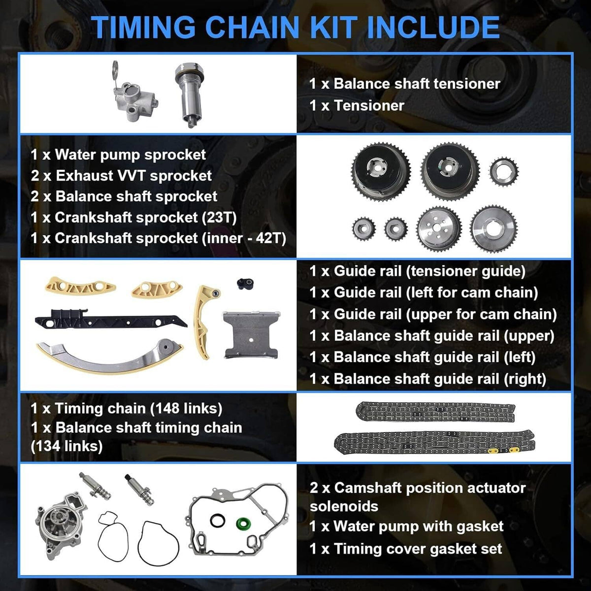 Solidspare New For GM Terrain Chevy Equinox 2.2L 2.4L Ecotec Timing Chain Kit w/ Water Pump