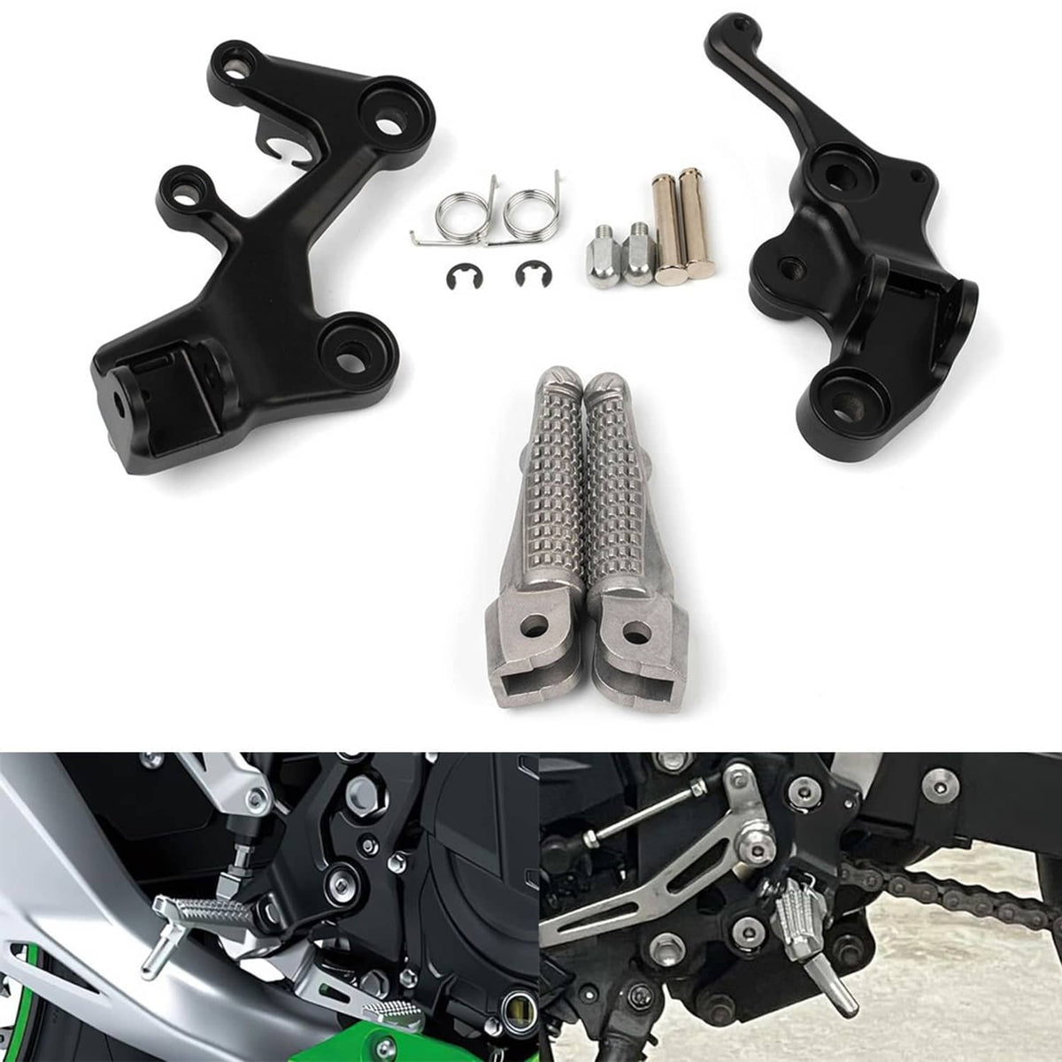 Solidspare Front Driver Foot Pegs Bracket For Kawasaki Ninja 400 2018-2024 Z500 2024-2025