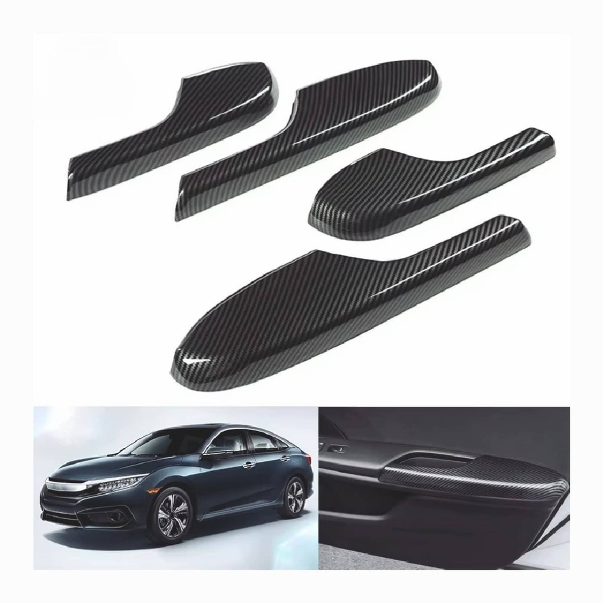 Solid Spare 4x For Honda Civic 2016-2020 Carbon Fiber Interior Door Armrest Panel Trim Cover