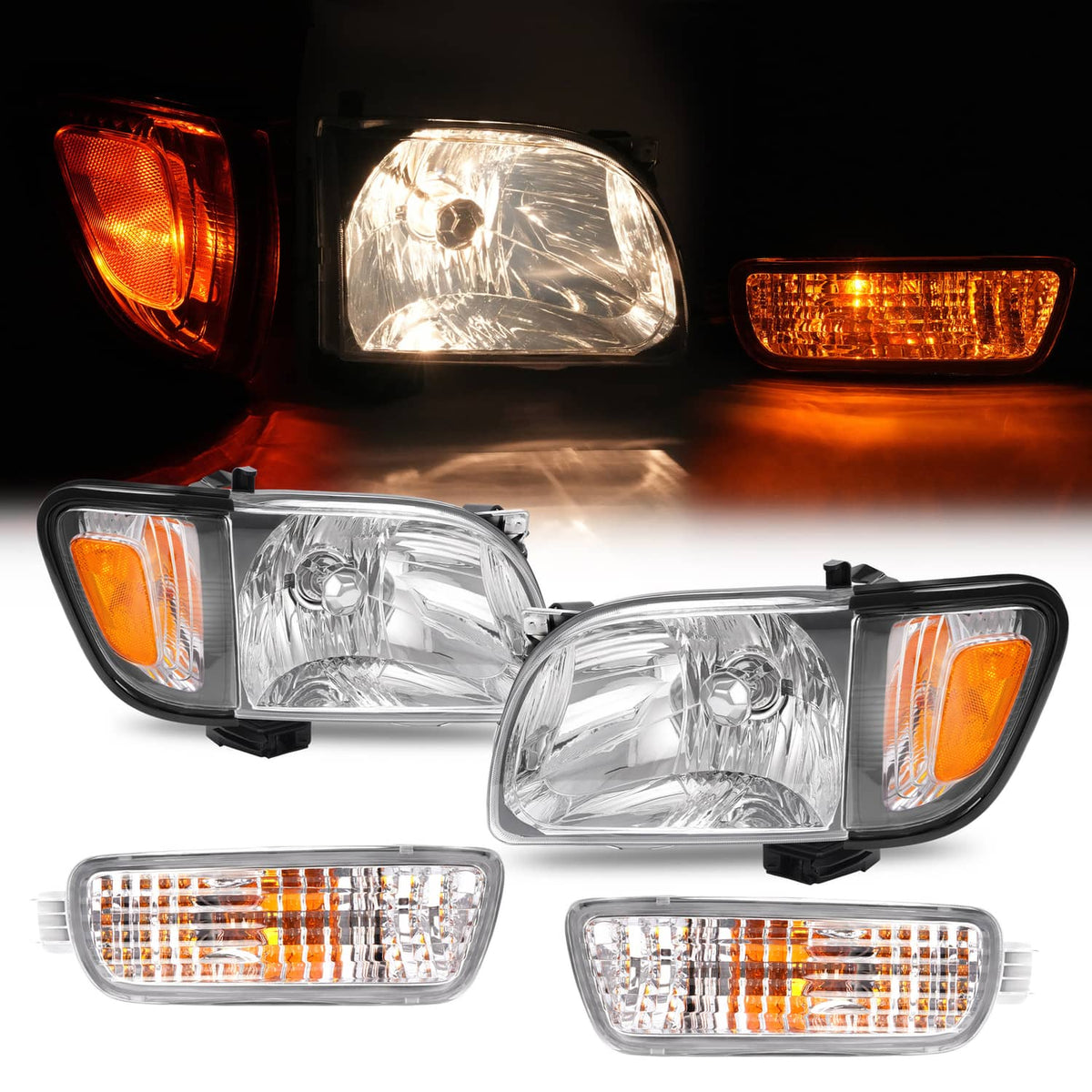 Solid Spare For Toyota Tacoma 2001-2004 Headlights Corner Signal Lights Bumper Lamp w/Bulbs