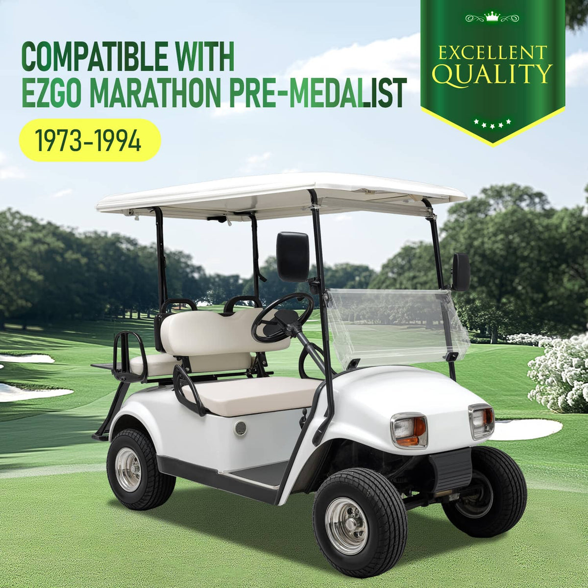 Solidspare Golf Cart White Seat Bottom Assembly For EZGO Marathon Pre-Medalist 1973-1994