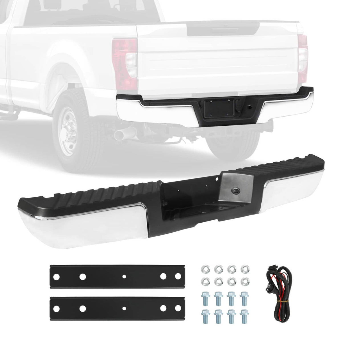 Solidspare Rear Step Bumper FOR 2008-2016 Ford F250 Super Duty Chrome w/o Sensor Holes