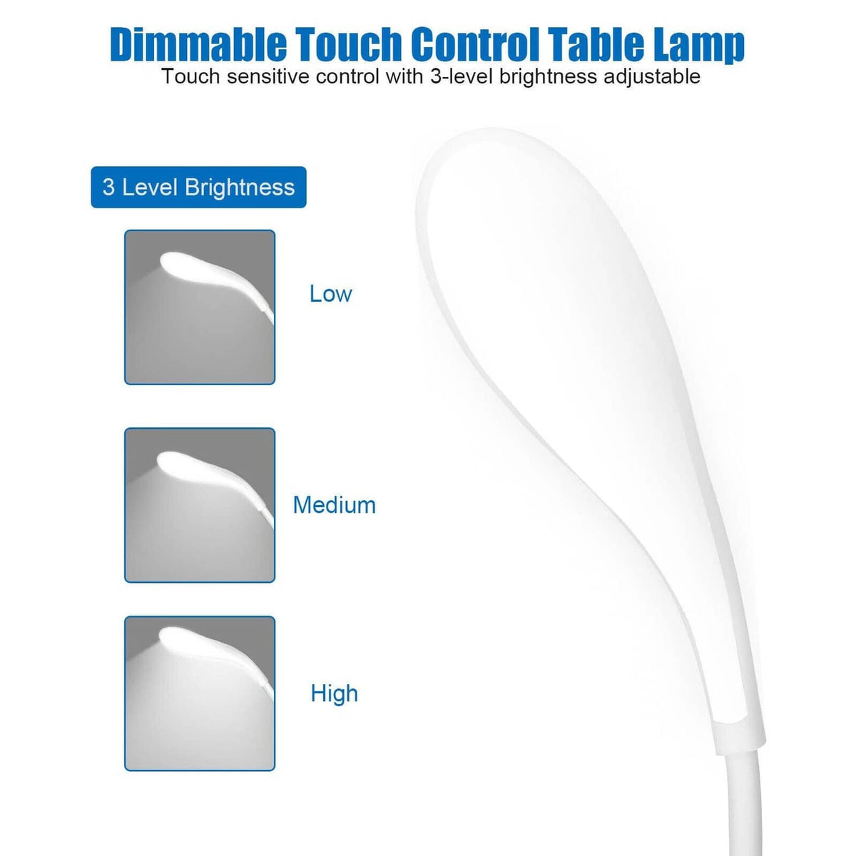 Solid Spare USB LED Desk Light Dimmable Bedside Reading Lamp Rechargeable Touch Control US