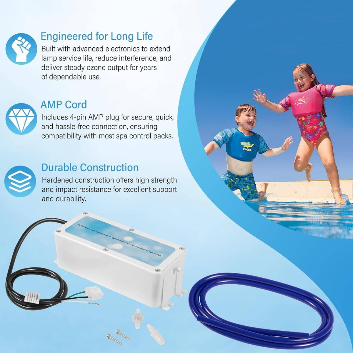 Solid Spare 1106523 EUV3 Spa Ozonator Kit w/ 4-Pin AMP for Hot Tubs & Spas Up to 800 Gallons