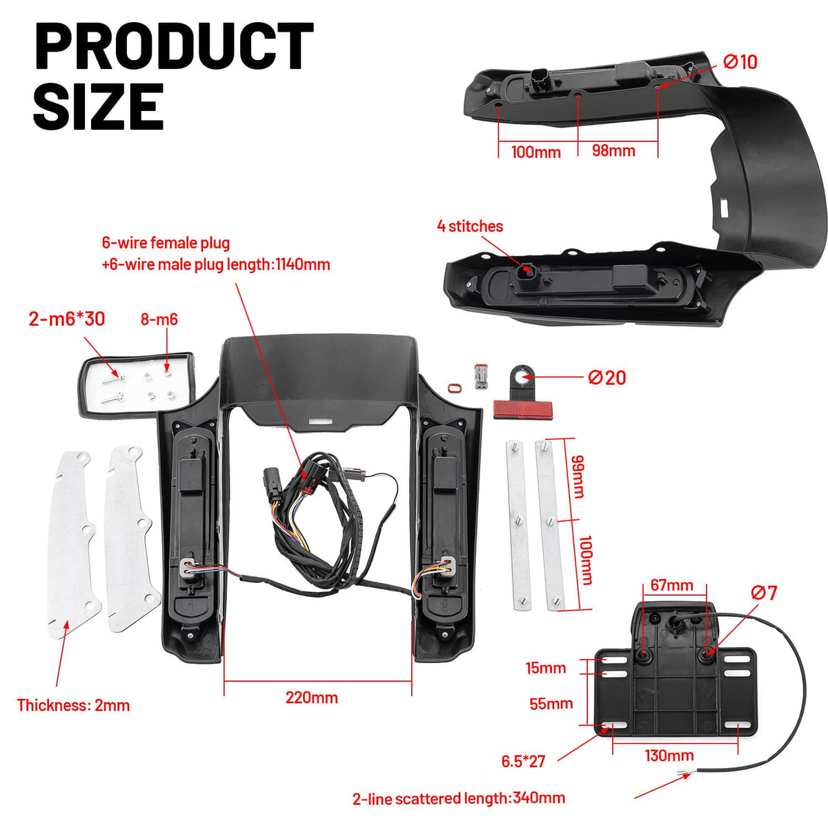 Solidspare ABS Rear Fender Fascia LED Running Light For Harley Electra Road Glide FLH 2014+