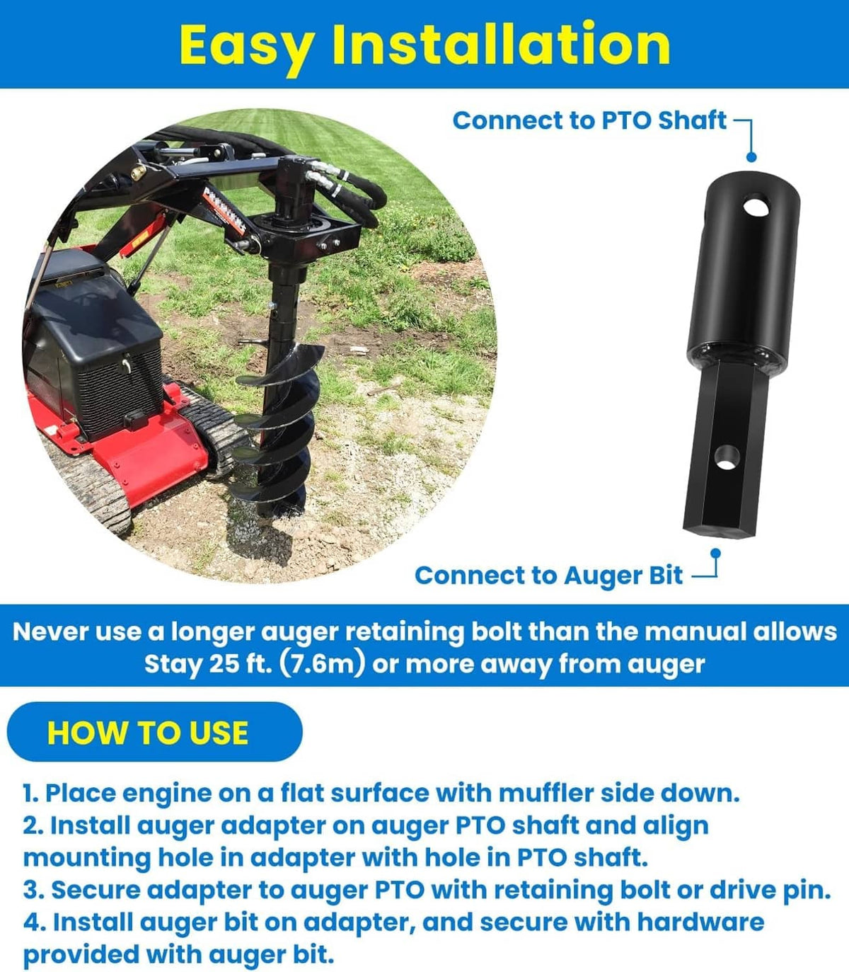 Solid Spare Heavy Duty Auger Adapter 2-9/16" Female Round to 2" Male Hex for Augers