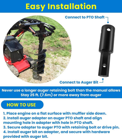 Solid Spare Heavy Duty Auger Adapter 2-9/16" Female Round to 2" Male Hex for Augers