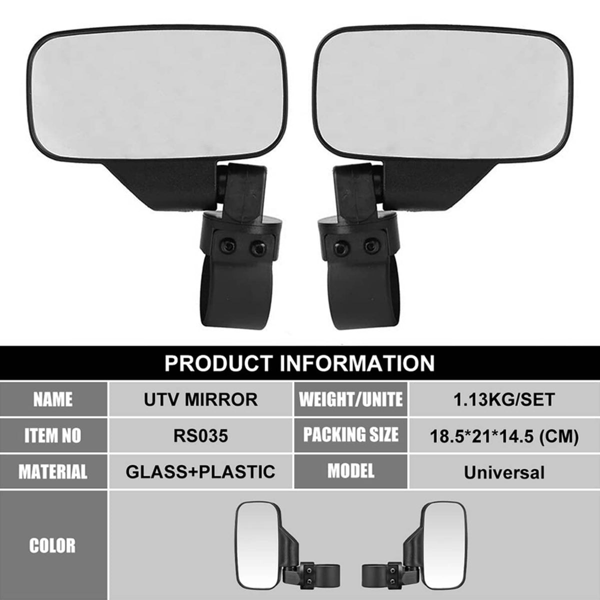 Solidspare 1.75"-2" Roll Bar Side Mirrors for Polaris Ranger RZR S XP Crew 570 800 900 1000