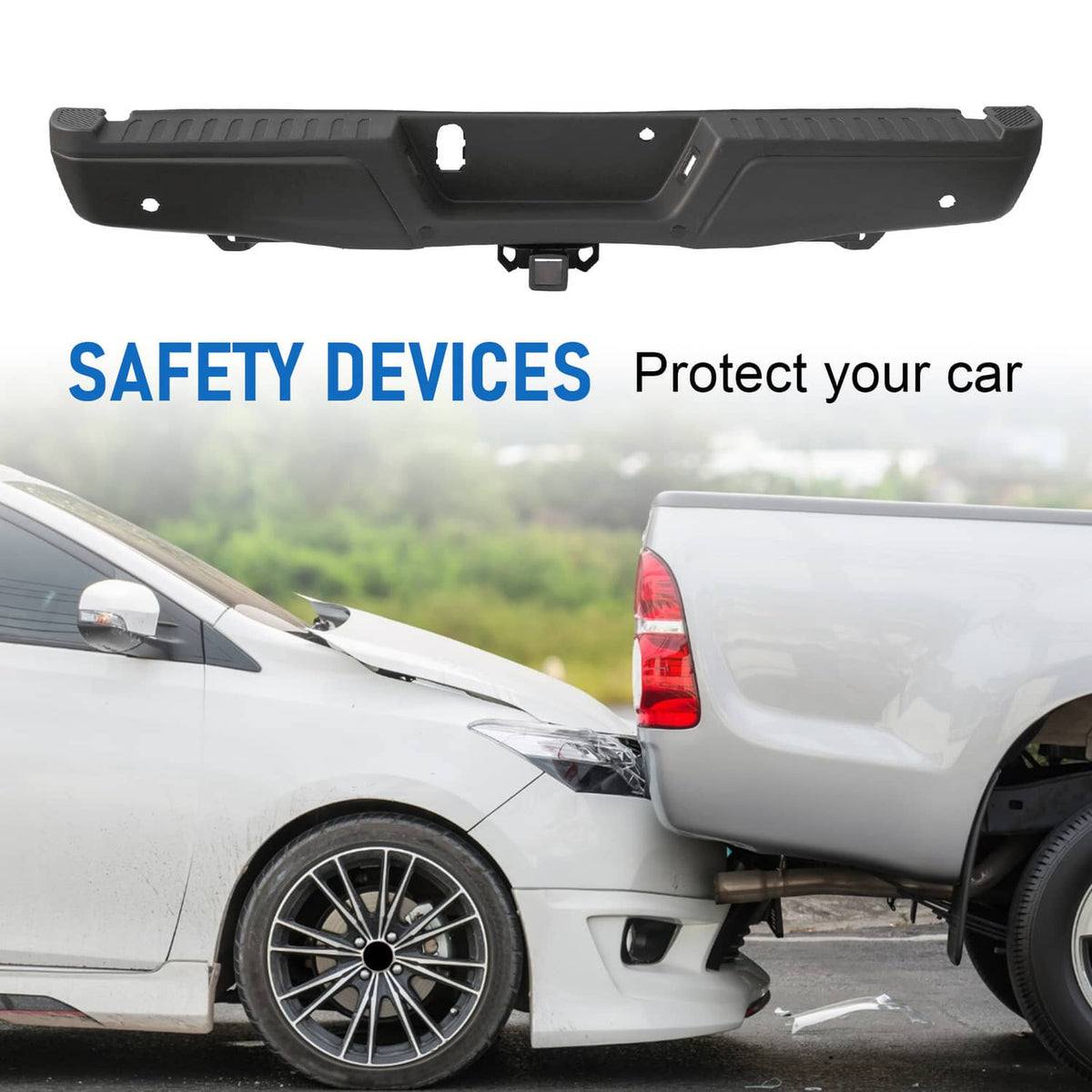Solidspare Black Rear Bumper Assembly w/ Max Tow Hitch w/ Sensor Holes For 15-20 Ford F-150