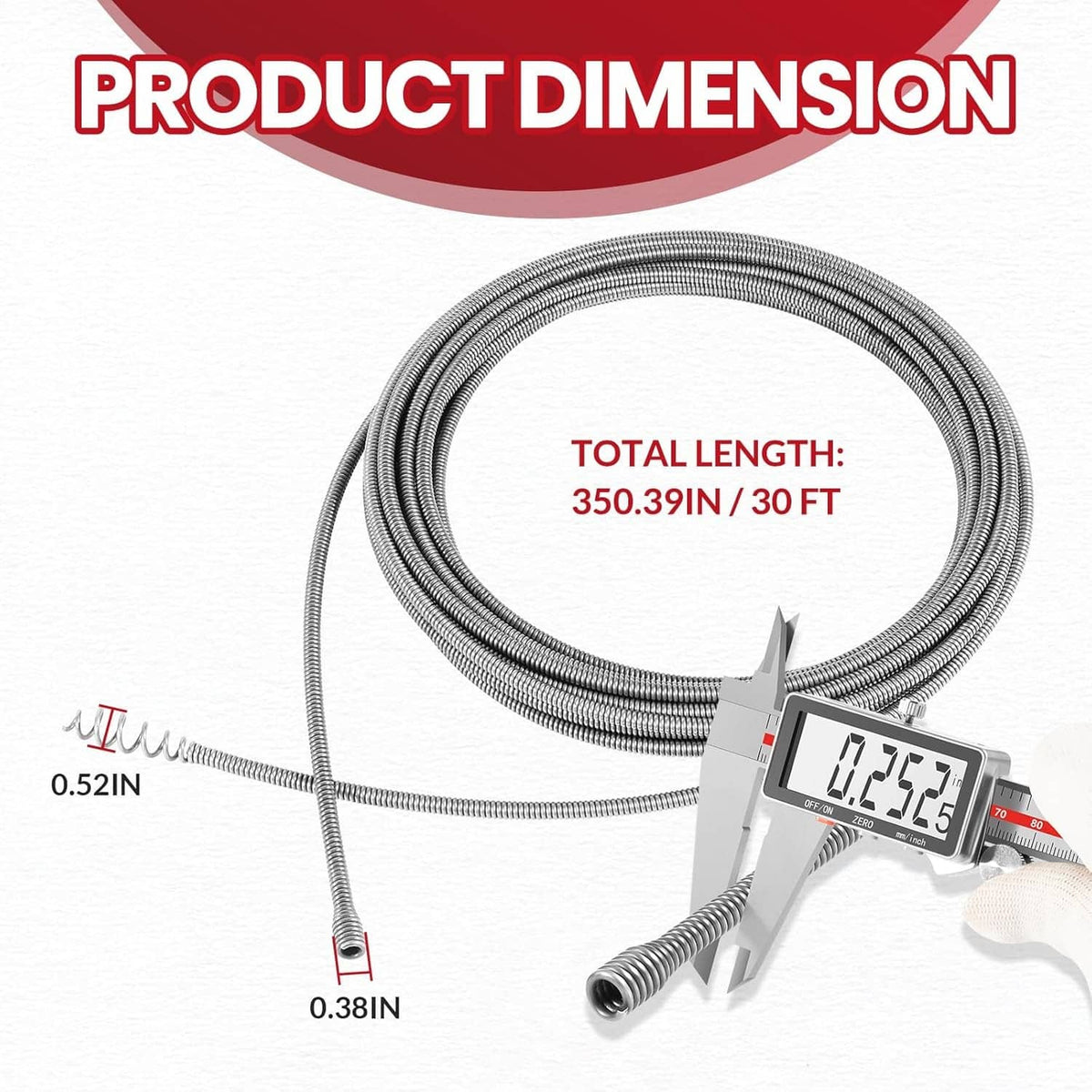 Solidspare 21338 Auto-Spin Replacement Drain Cable 1/4” x 30 ft Fit for RIDGID K-45