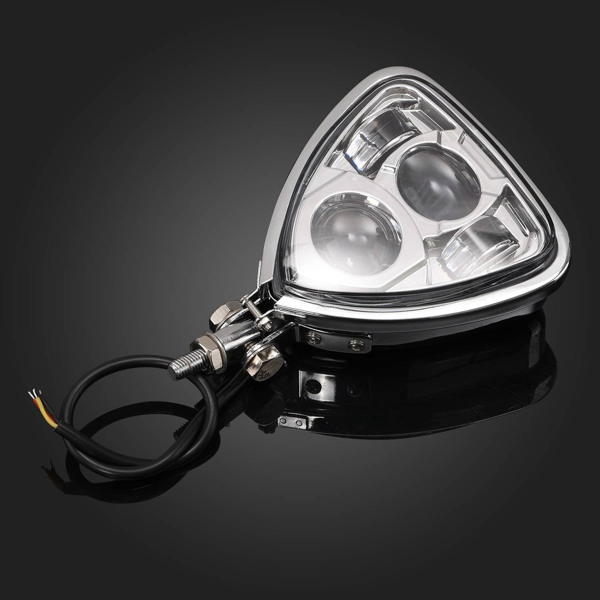 Solidspare Motorcycle LED Triangle Headlight Universal Fit Chopper Cafe Racer Bobber Harley