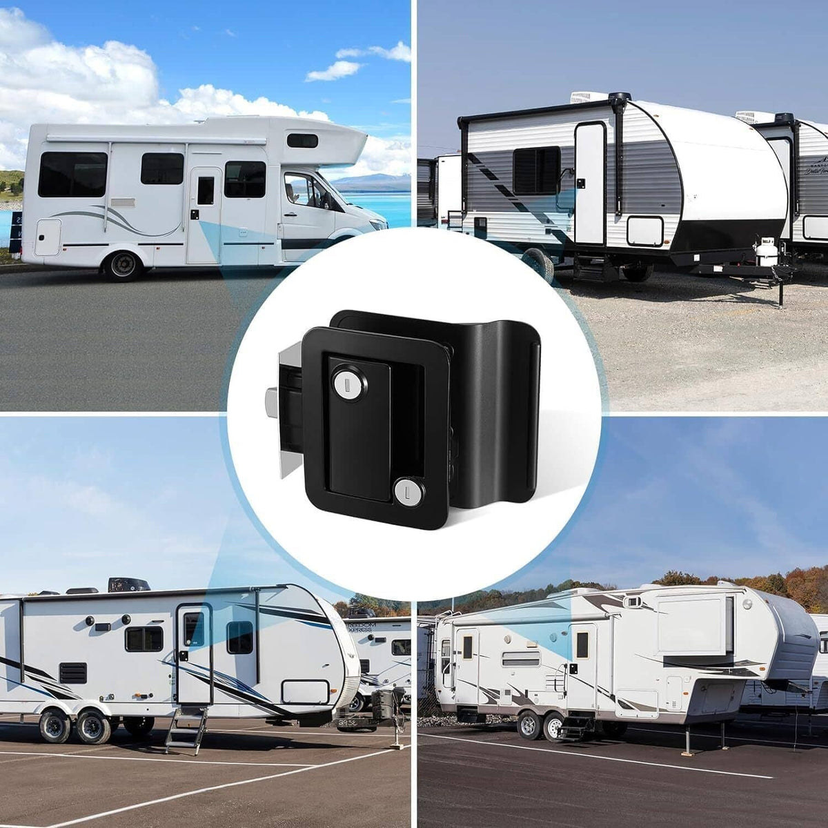 Solidspare 2Pcs Black RV Paddle Entry Door Lock Latch Handle Knob Deadbolt Camper Trailer