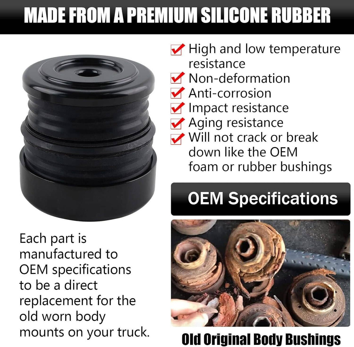 Solidspare New Body Mount Bushing Kit Silicone for 08-16 Ford F250 F350 Super Duty Crew Cab
