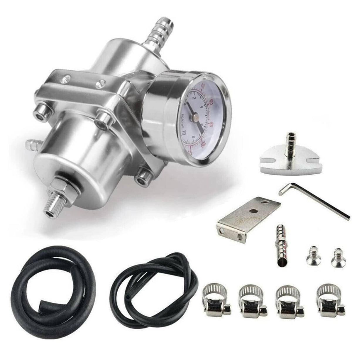 Solidspare New Adjustable Fuel Pressure Regulator Kit w/0-140 Psi Gage & Hose Universal