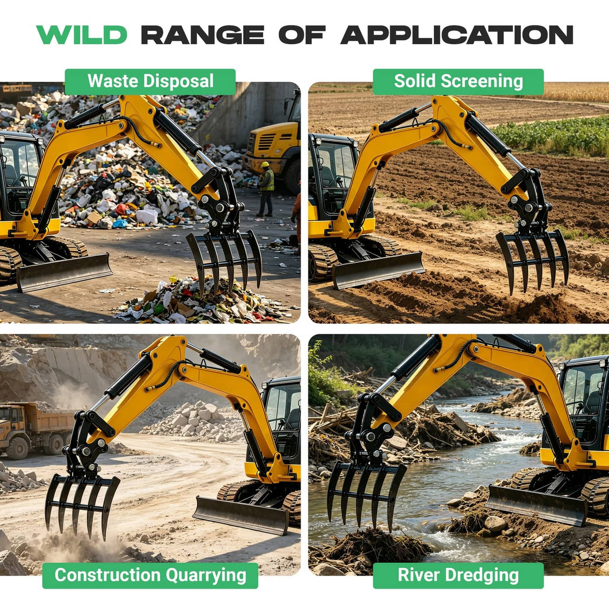 Solidspare Mini Excavator Attachment Rake 5 Tools For Mini Excavator  Heavy Duty Thick