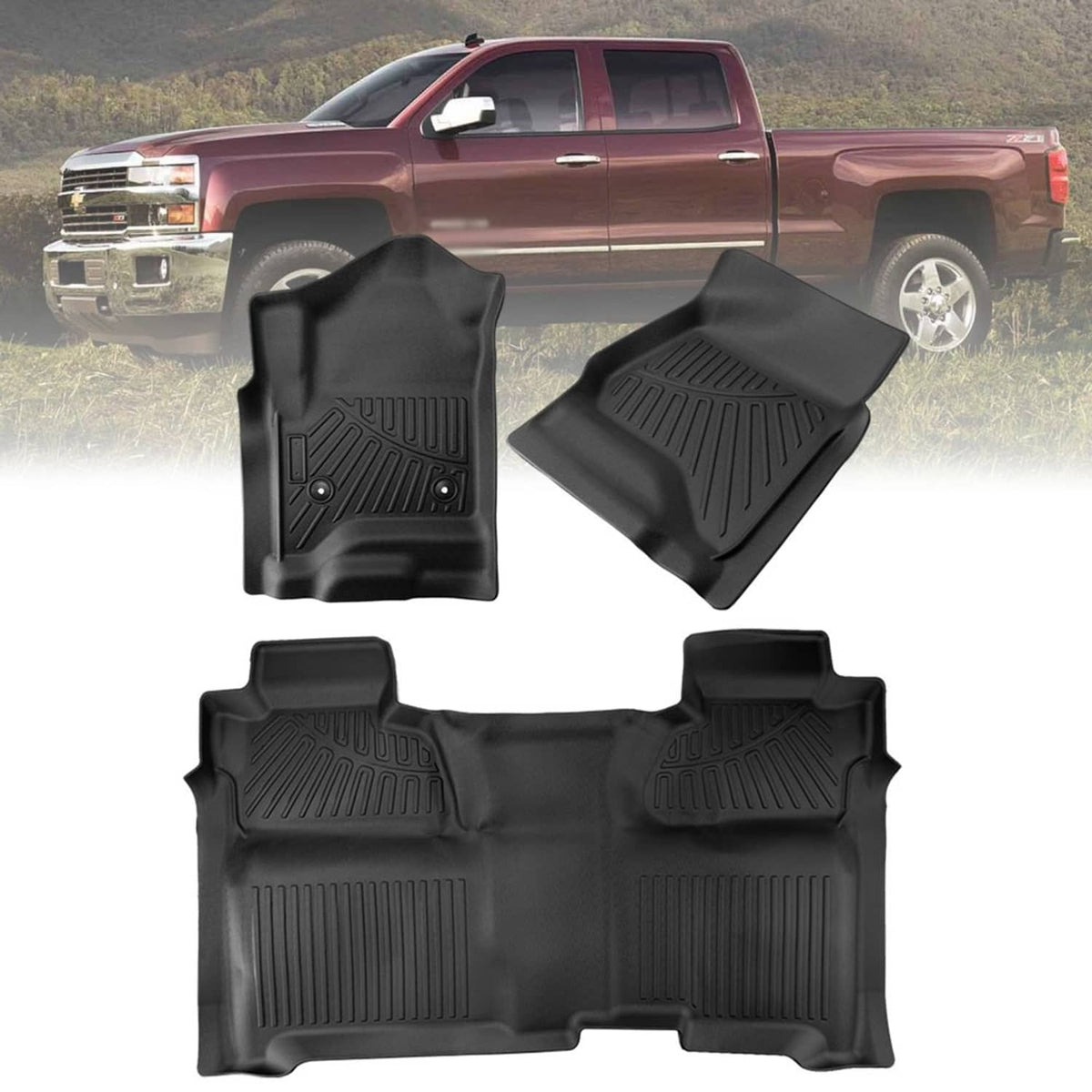 Solidspare Floor Mats Fit For Chevy Silverado / GMC Sierra Crew Cab 2014-2018 Weather Liner