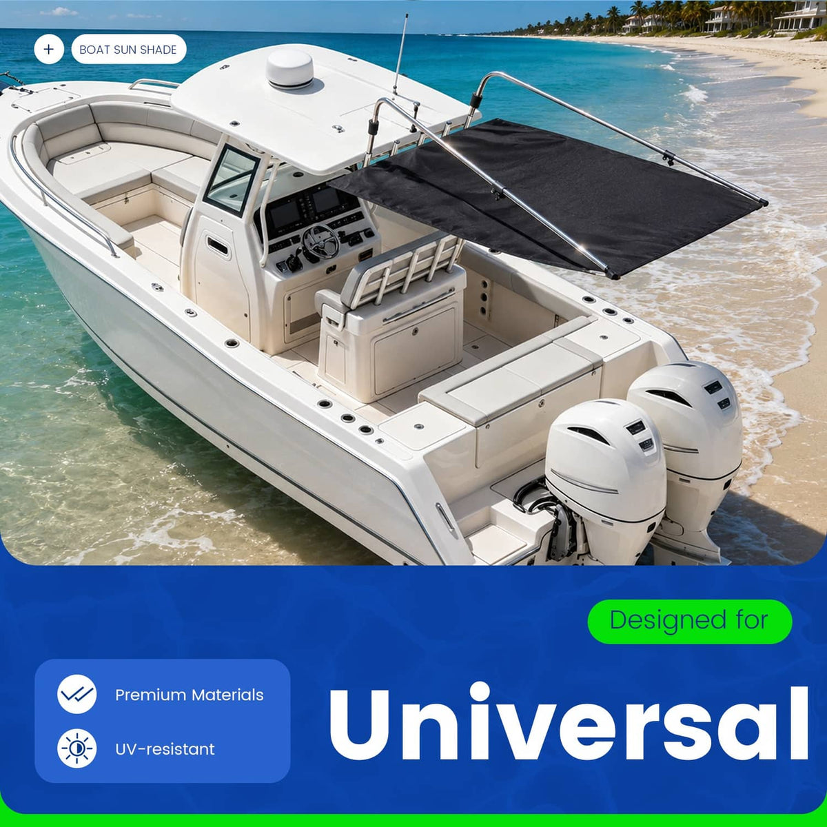 Solidspare Black Boat Sun Shade 304 Stainless Steel+Fabric Canopy For Universal Boat
