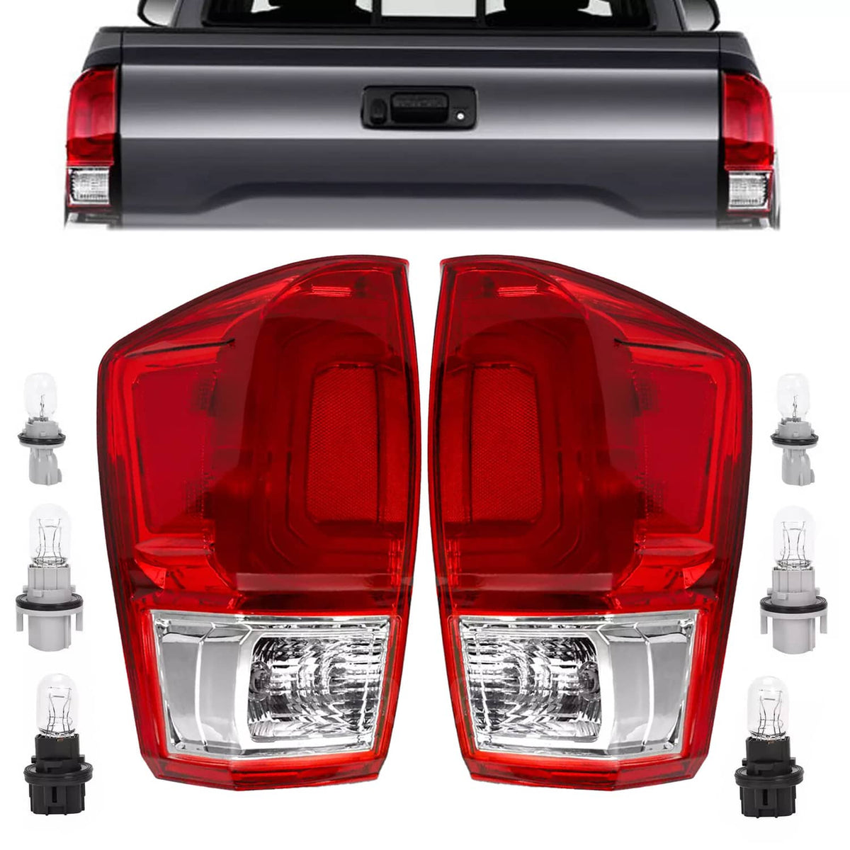 Solid Spare For Toyota Tacoma TRD 2016-2023 Pair Tail Lights Brake Lamp Turn Signal w/Bulb