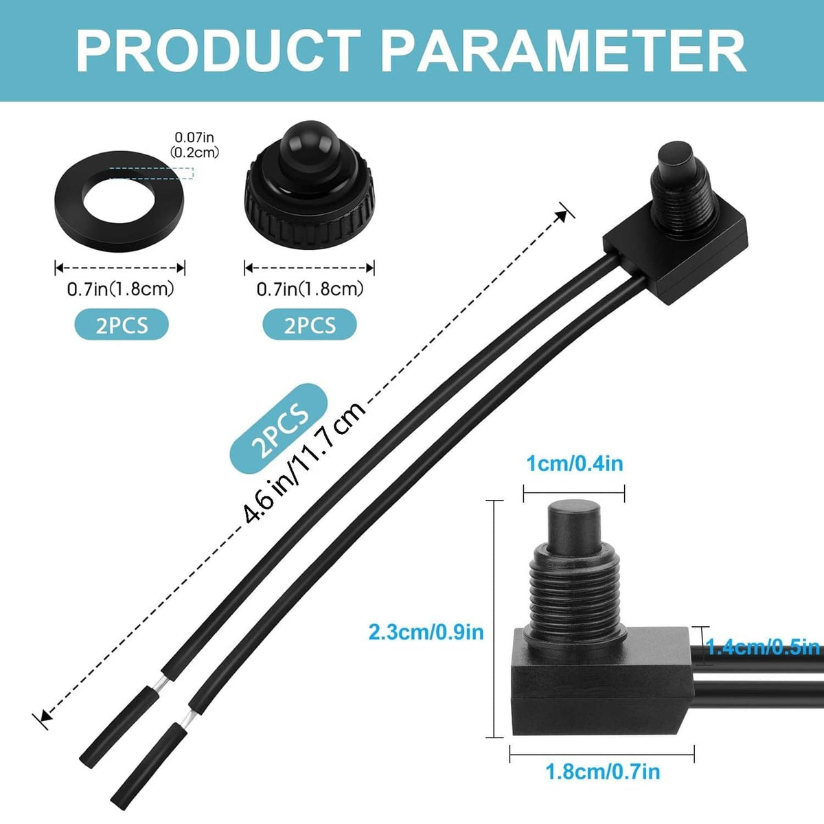 Solid Spare 10pcs 12V-48V Wire Leads Waterproof On-Off Push Button Switch for Motorcycle Car