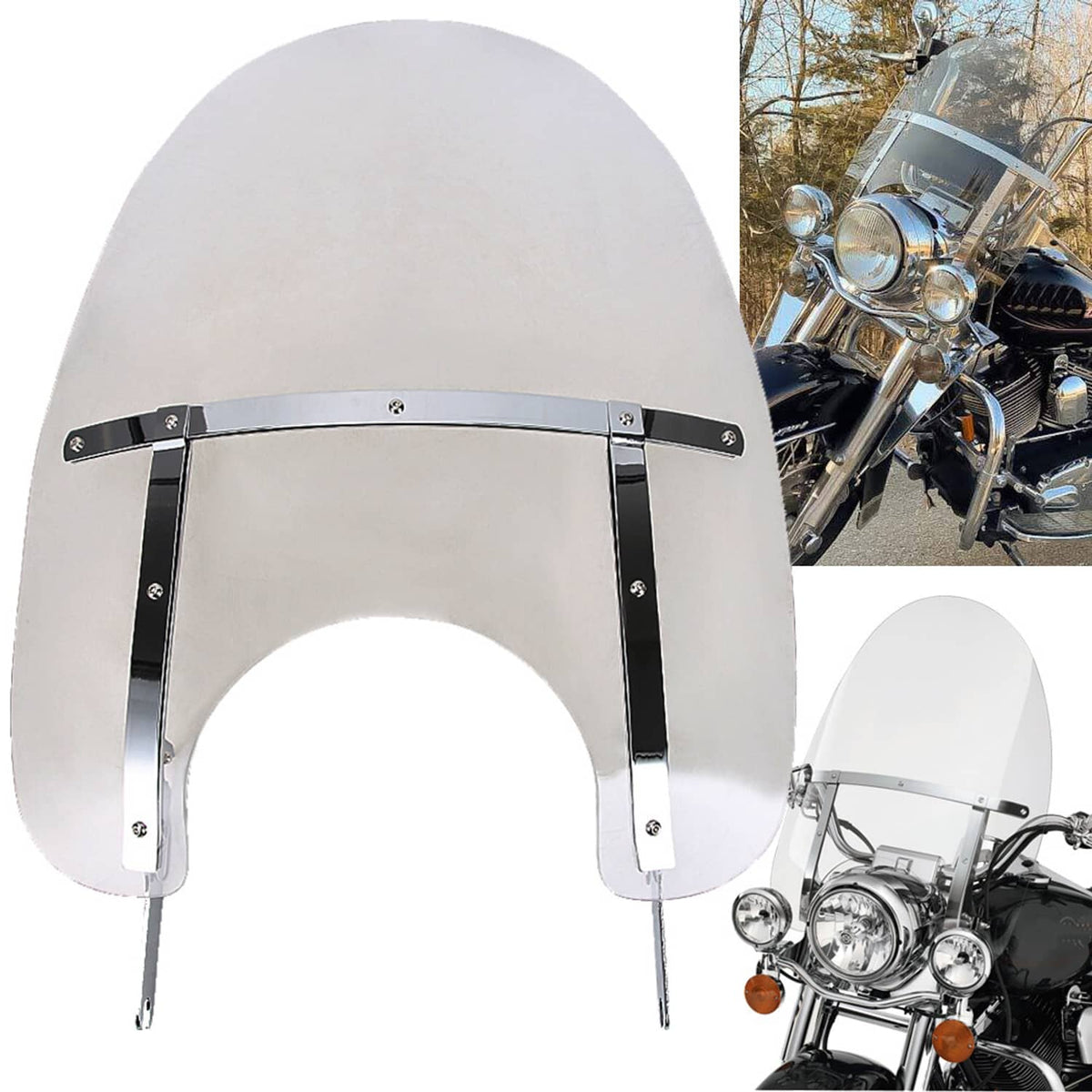 Solidspare 28'' x 22'' Detachable Quick Release Windshield For Harley Road King 94-24 Clear
