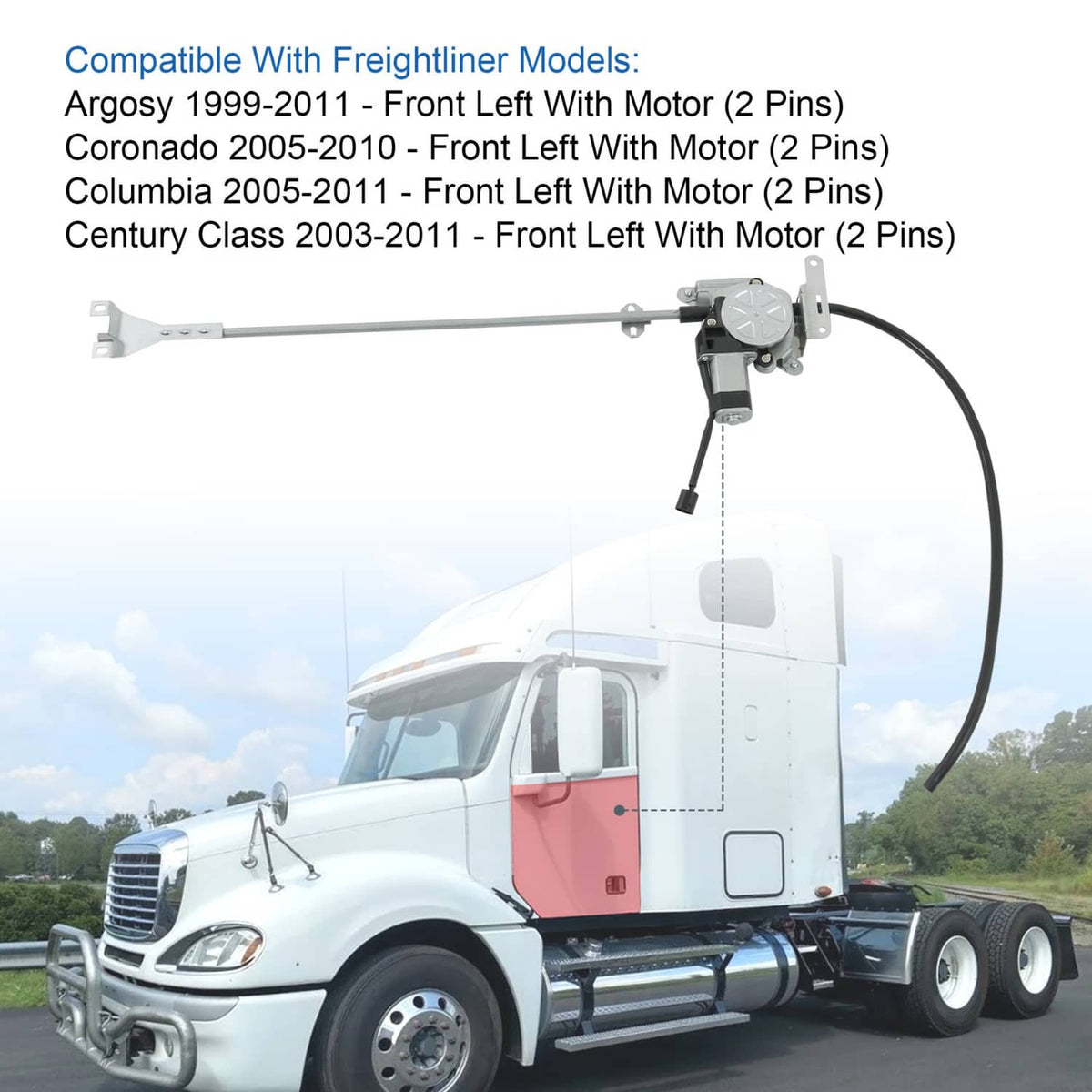 Solidspare Front Left Power Window Regulator with Motor for Freightliner Columbia 741-5204