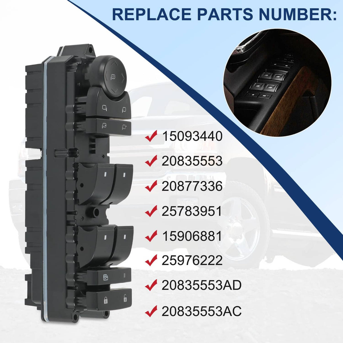 Solidspare Left Driver Door Window Switch Panel Control For 2007-14 Chevrolet GMC Cadillac