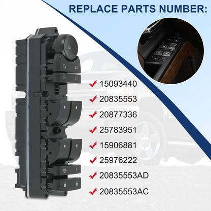 Solidspare Left Driver Door Window Switch Panel Control For 2007-14 Chevrolet GMC Cadillac