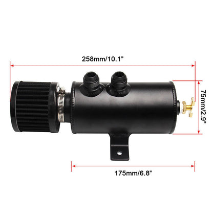 Solidspare 10AN Oil Catch Can Reservoir Tank 2 Port Dual Breather Filter Baffled +10FT Hose