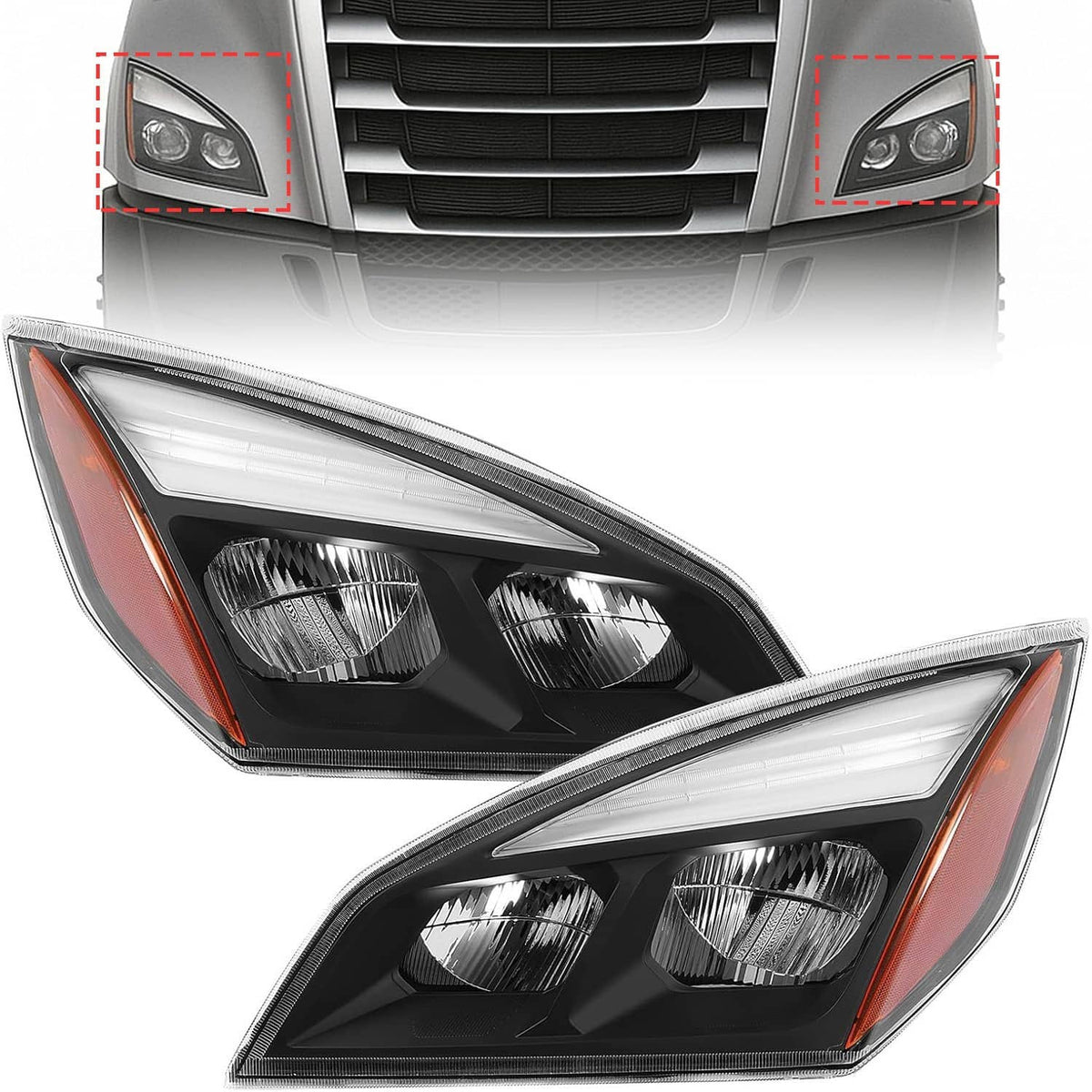 Solidspare Left & Right Full LED Headlights Headlamps For 2018-2022 Freightliner Cascadia