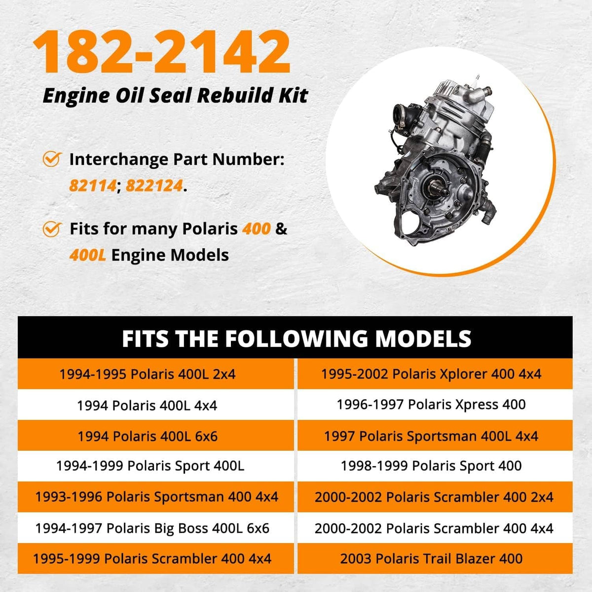 Solidspare 182-2142 Engine Oil Seal Rebuild Kit 400 400L Fit for Polaris Sport 82114 822124