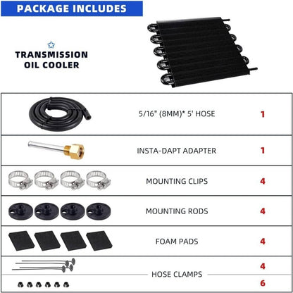 Solidspare 10 Rows Remote Transmission Oil Cooler Radiator Converter Kit Aluminum Universal