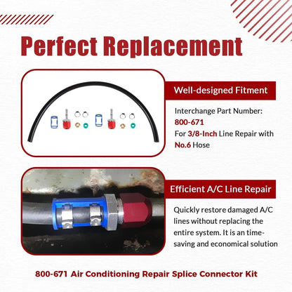 Solidspare 800-671 A/C Line Splice Kit for 3/8” Line With No.6 Hose 24" Line to Hose Repair