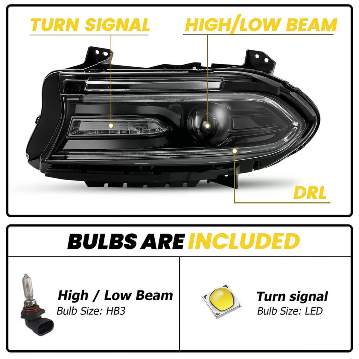 Solid Spare For 2015-2022 2023 Dodge Charger LED DRL Projector Headlight Driver Side Left
