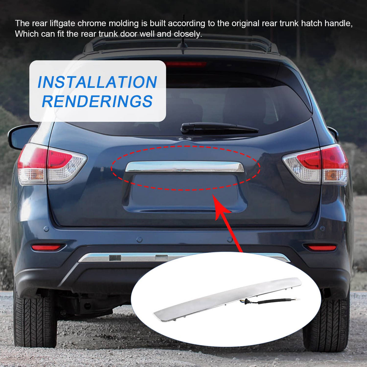 Solidspare Chrome Rear Lift Gate Handle Trim Moulding For 2013-2020 Nissan Pathfinder 3.5L