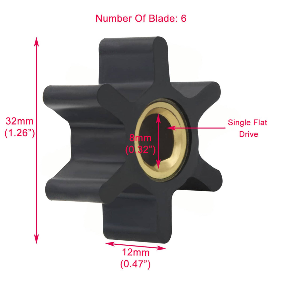 Solid Spare 1414-0001 21414-0001 Jabsco Water Pump Impeller 500113 128170-42070 128176-42071