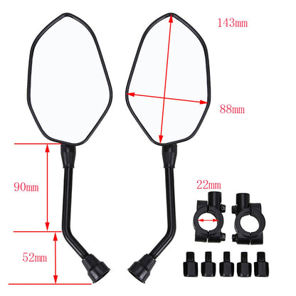 Solidspare ATV Rear View Side Mirror Set 7/8" Handlebar Mount For Honda Yamaha FZ Universal