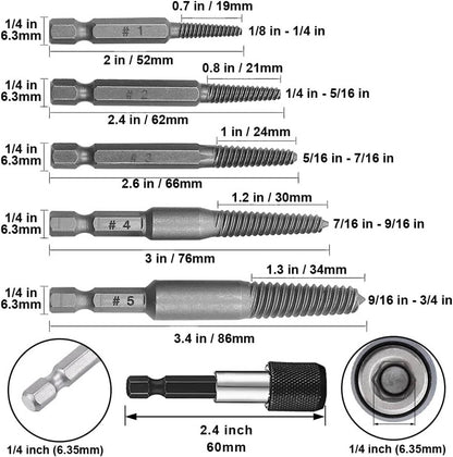 Solid Spare 6Pcs Stud Screw Extractor Remover 1/4 Inch Hex Shank Damaged Bolt Easy Out Tool