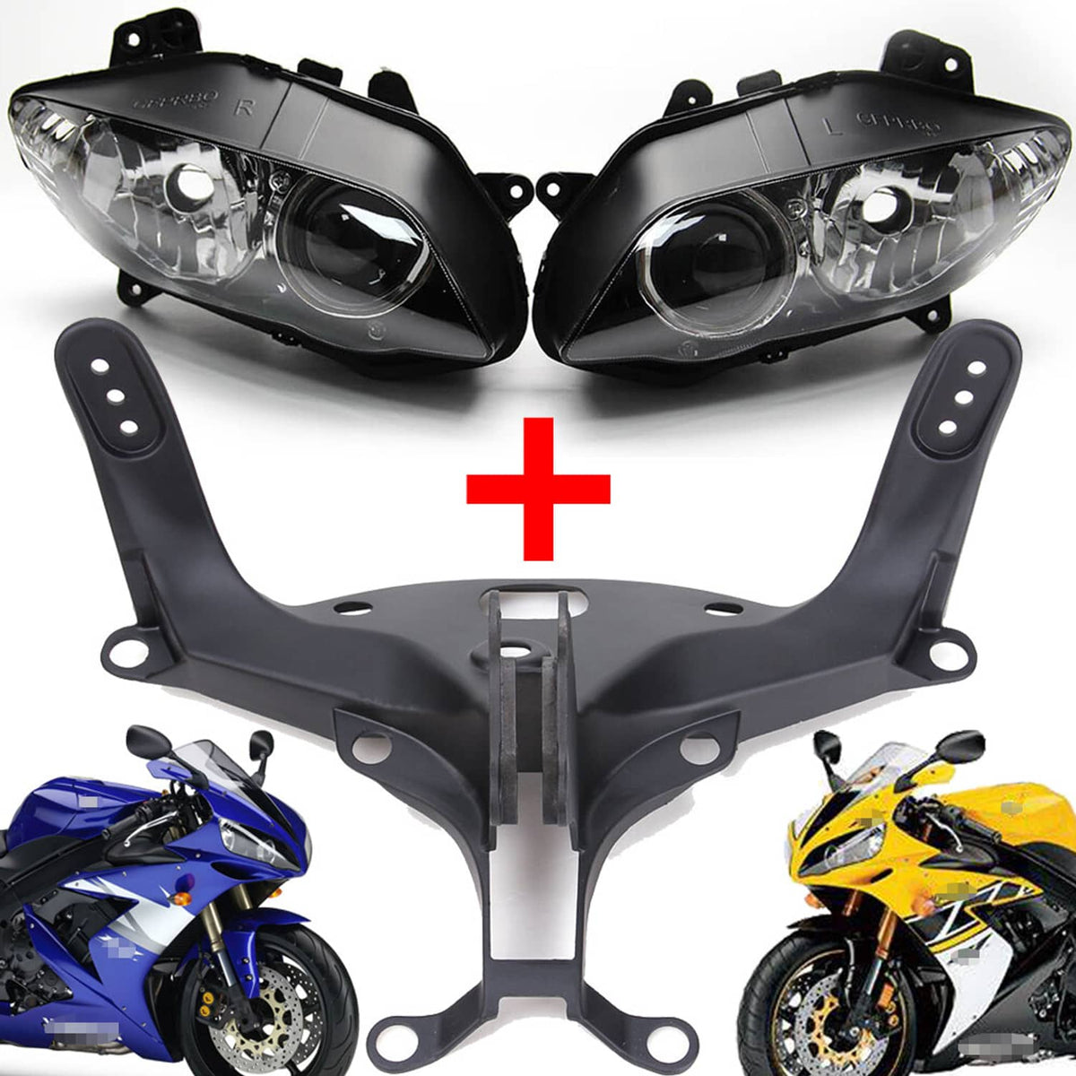 Solidspare YZFR1 Front Headlight W/ Upper Fairing Stay Bracket For Yamaha YZF R1 2004-2006