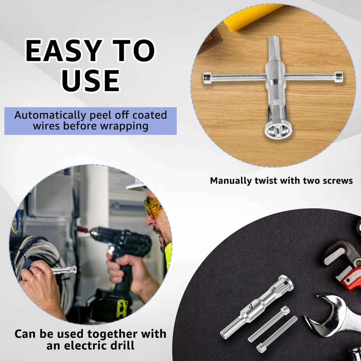 Solid Spare 2 in 1 Electrical Drill & Manual Wire Stripper Cable Nut Twister Precision Wire