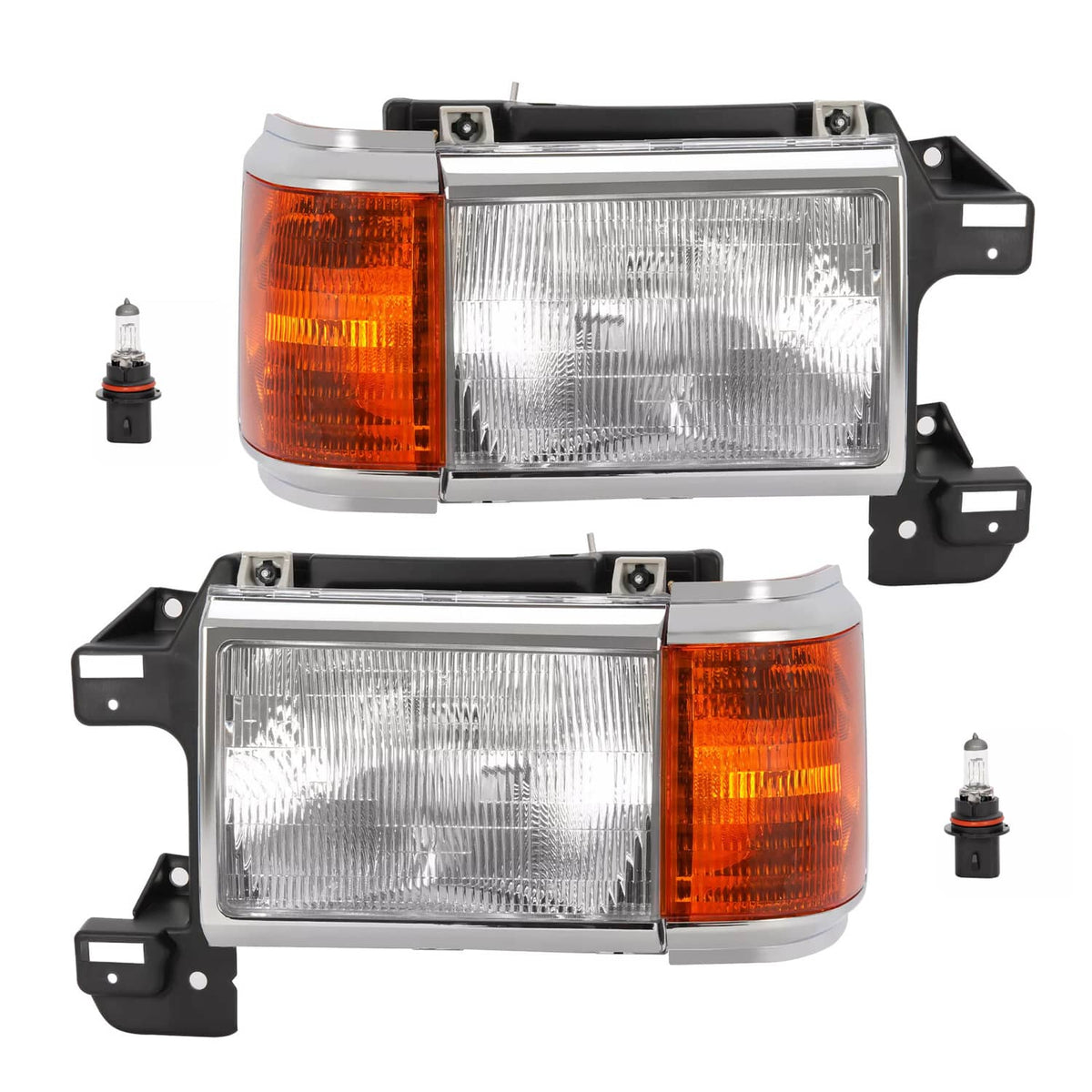 Solid Spare For 1987-1991 1990 Ford F150 F250 Bronco Truck Headlights Chrome Trim Headlamps