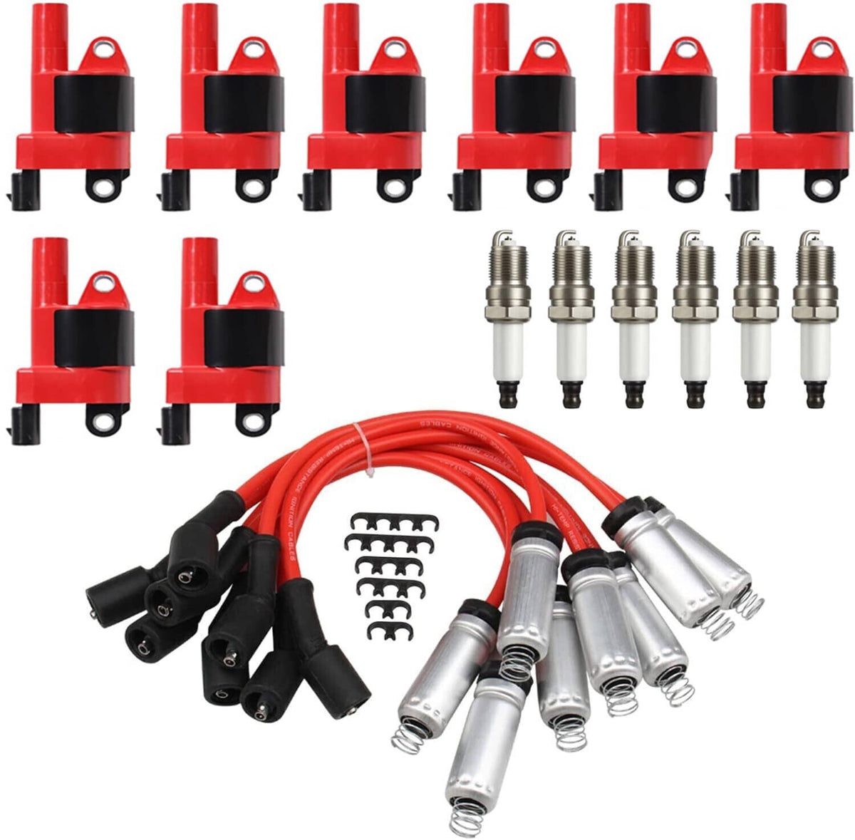 Solidspare High Performance UF414 Ignition Coil+Spark Plug+Wire For Chevy GMC 5.3L 6.2L V8
