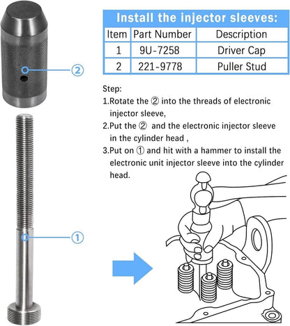 Solidspare Injector Sleeve Cup Remover Installer Tool Set 9U-6891 for CAT 3406E C10 C12 C15