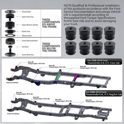 Solidspare New Body Mount Bushing Kit Silicone for 08-16 Ford F250 F350 Super Duty Crew Cab