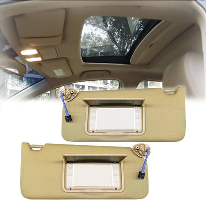 Solidspare Left & Right Side Beige Sun Visor For Honda Accord 2008 - 2017 w/Light & Mirror