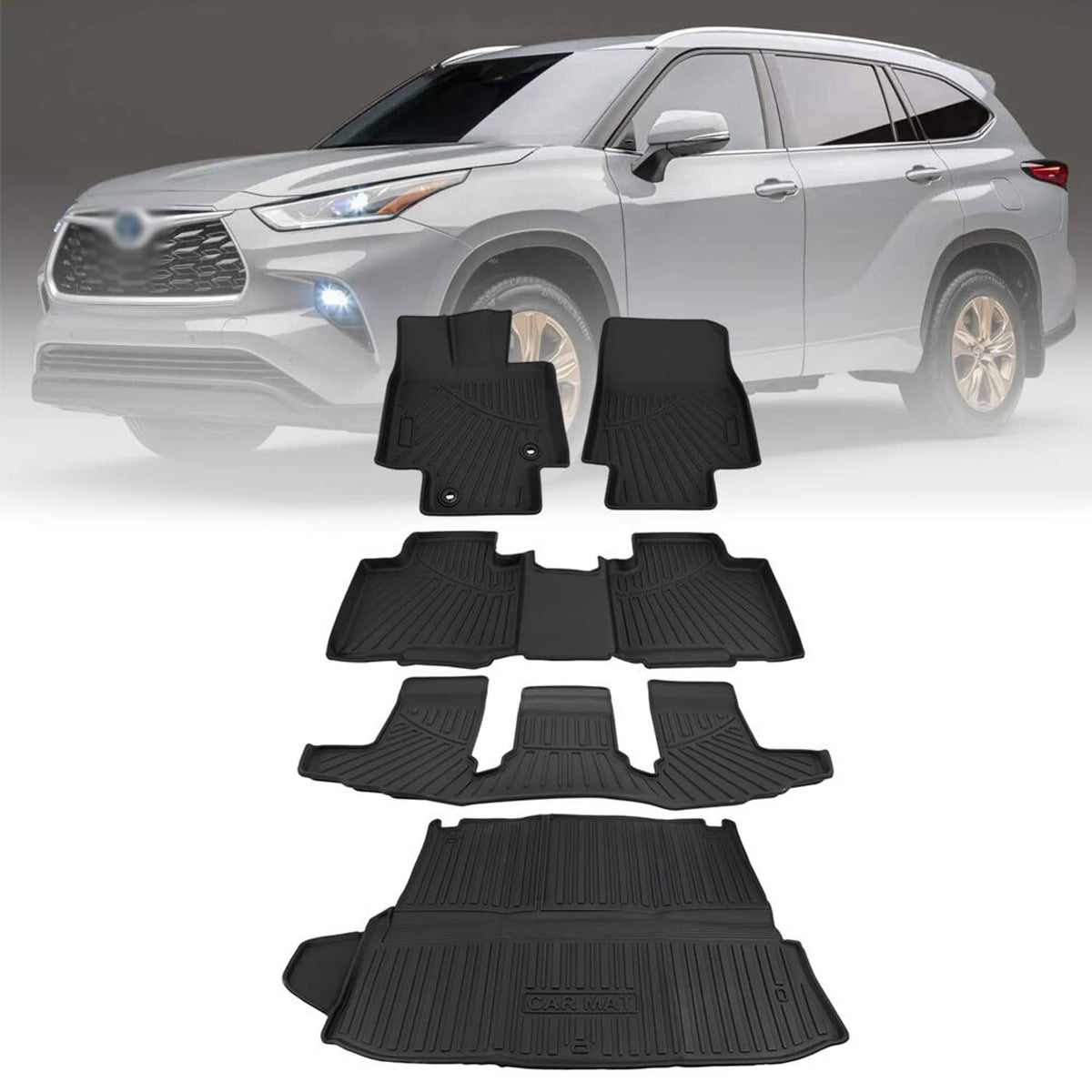Solidspare For 2020-2025 Toyota Highlander 7 Seat All-Weather Floor Mats 3D Molded Carpets