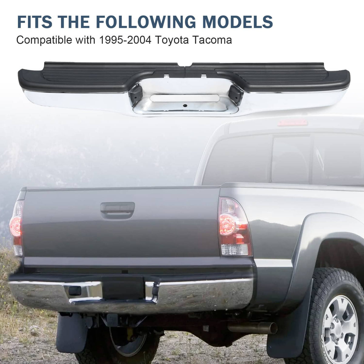 Solidspare Complete Steel Rear Step Bumper Assembly For Toyota Tacoma 1995-2004 Chrome