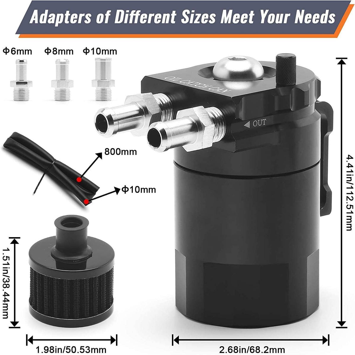 Solidspare Black Oil Catch Can Kit Reservoir Baffled Tank with Breather Filter Universal
