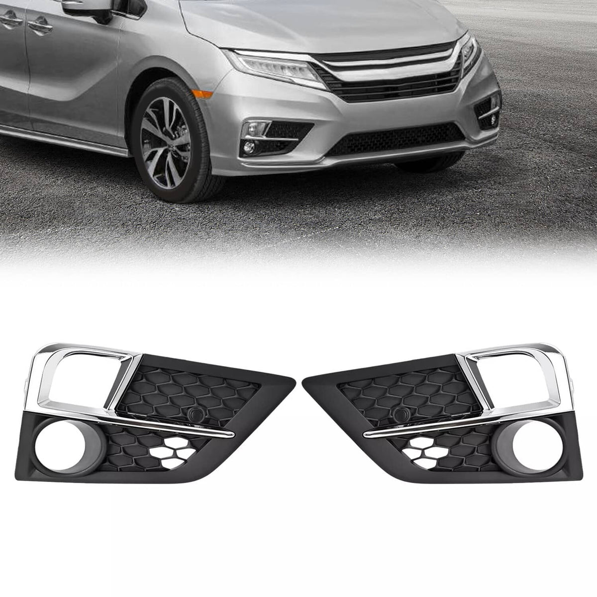 Solid Spare Pair For Honda Odyssey 2018 2019 2020 Front Bumper Fog Lights Chrome Trim Cover