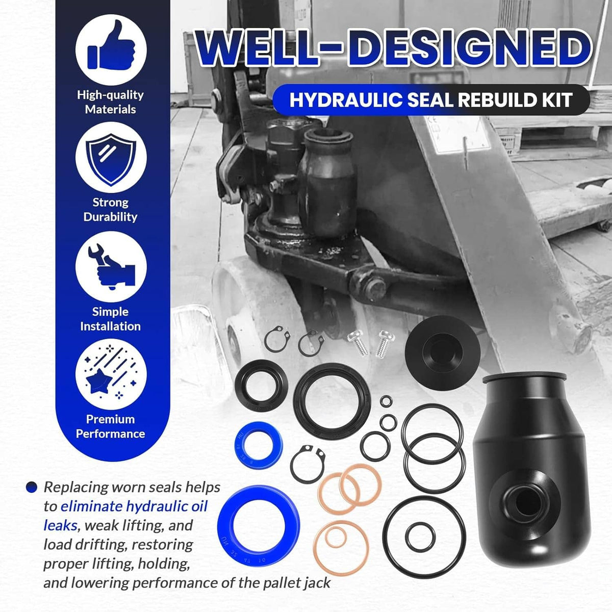 Solidspare 200064-901 Hydraulic Seal Rebuild Kit for Multiton Pallet Jack TM, M or J Series