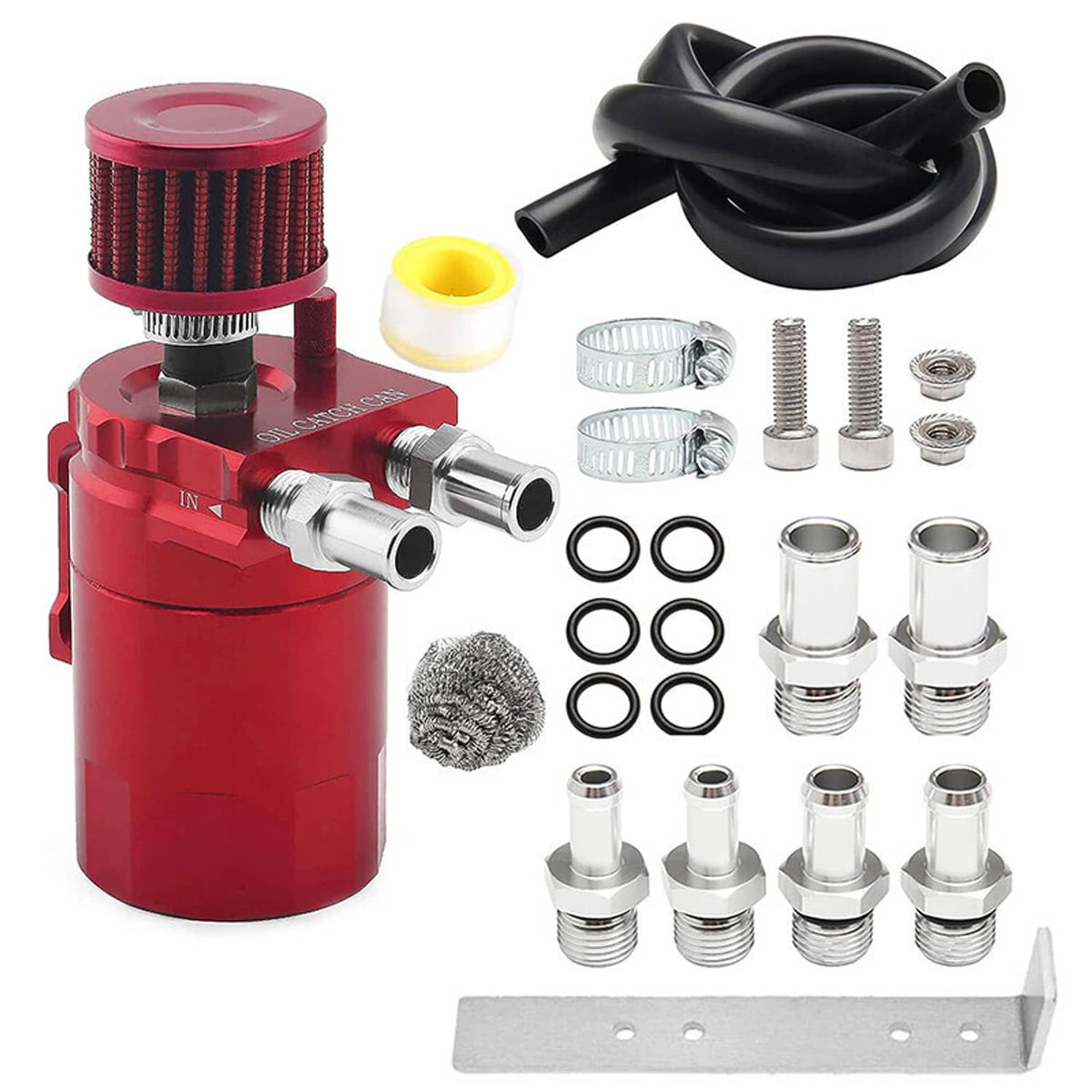 Solidspare Red Oil Catch Can Tank Reservoir Breather Cylinder W/ Filter Kit Aluminum Engine